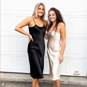 Black slip midi dress